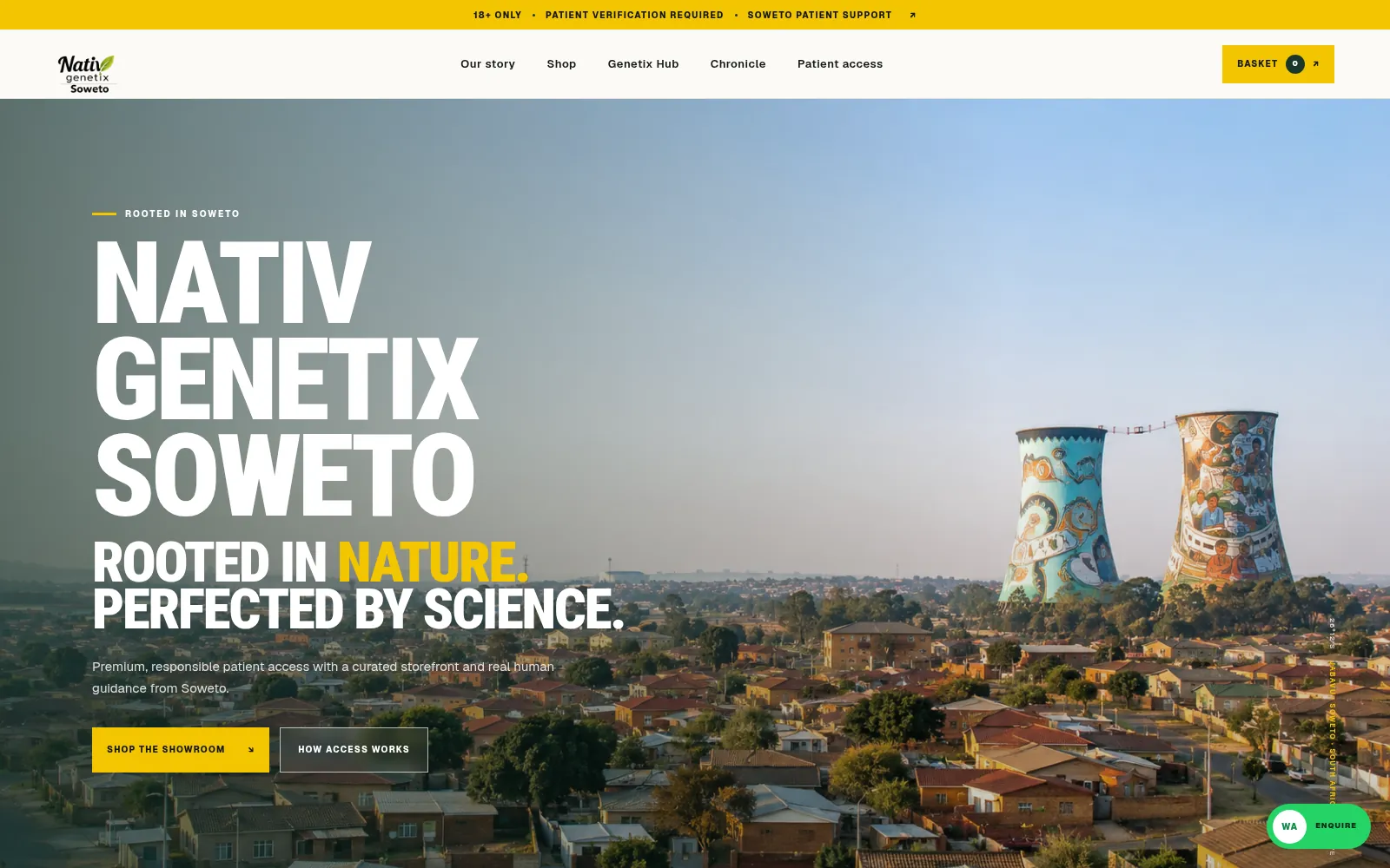 Nativ Genetix Soweto storefront hero with the headline Rooted in nature, perfected by science